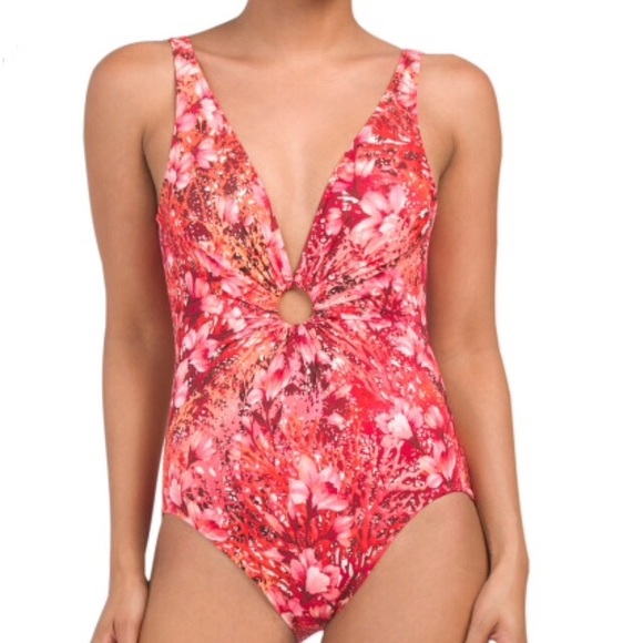 Carmen Marc Valvo Deep V-Neck One-Piece Swimsuit 4